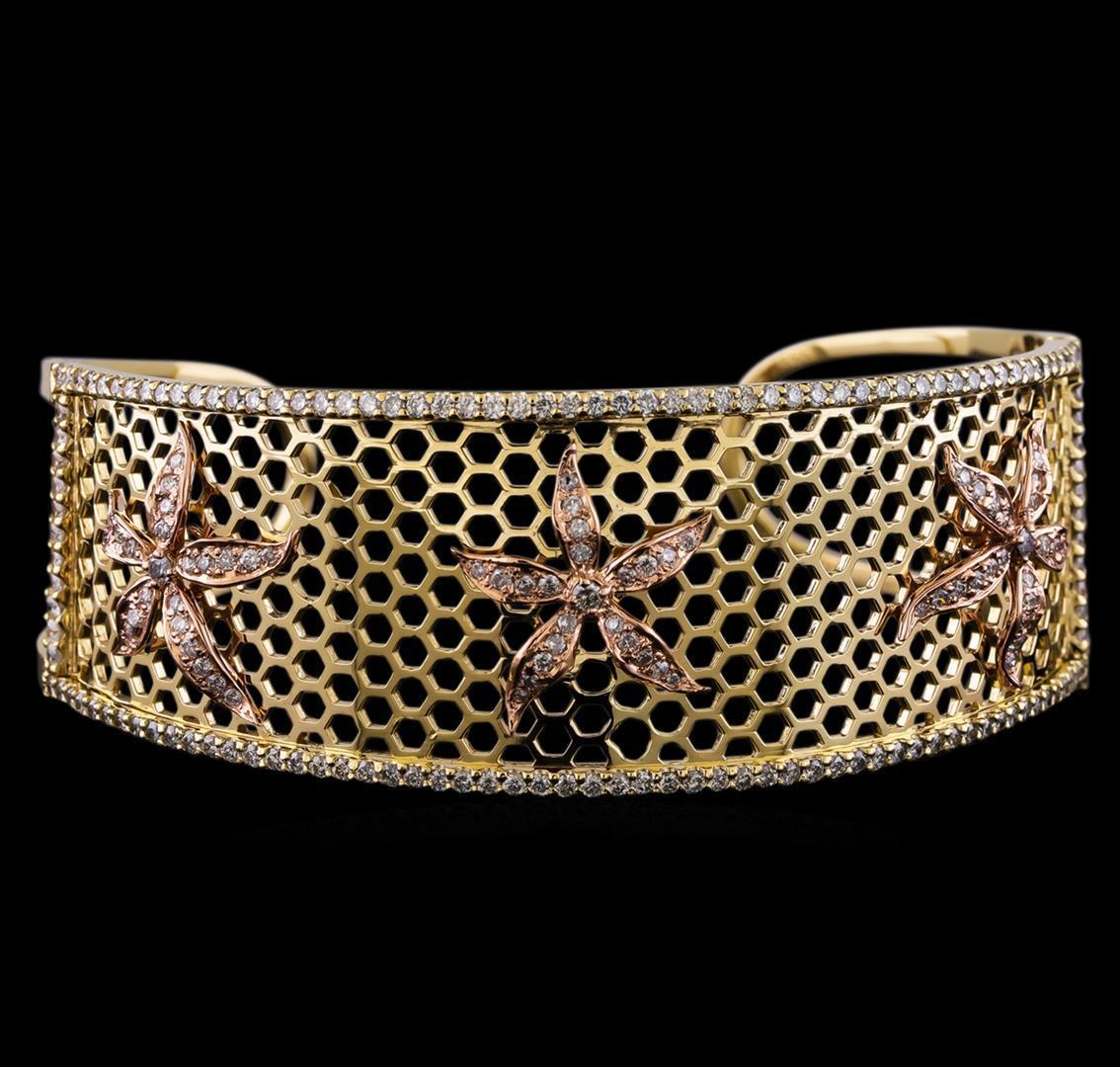 2.25 ctw Diamond Cuff Bracelet - 14KT Yellow and Rose Gold