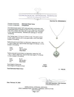 0.64 ctw Diamond and Pearl Pendant & Chain - 14KT White Gold