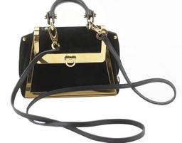 Salvatore Ferragamo Black Suede Leather Gold-tone Gancini 2Way Shoulder Bag
