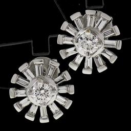 New Unique 18k White Gold 1.02 ctw Round & Baguette Snowflake Post Stud Earrings