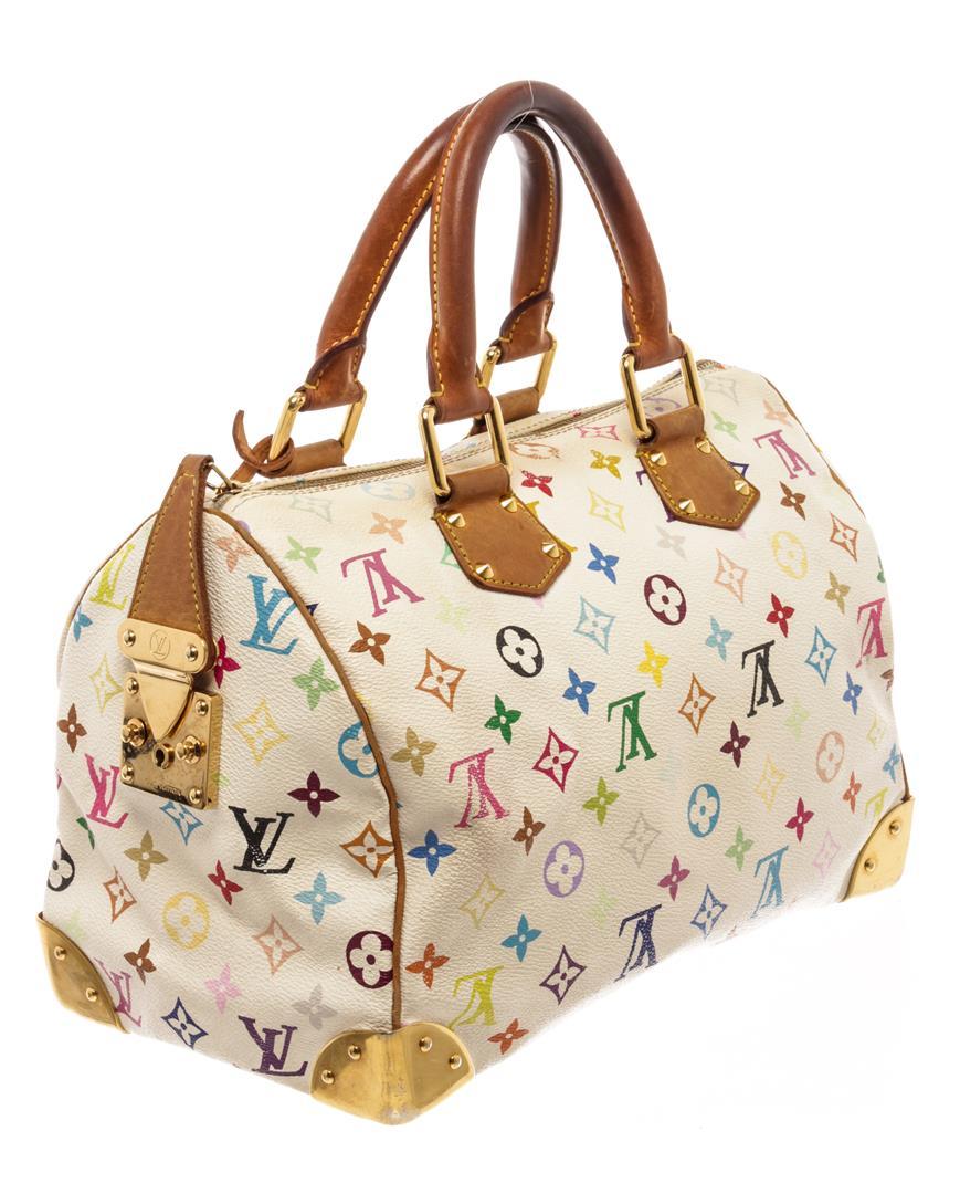 Louis Vuitton White Multicolor Monogram Leather Speedy 30 Satchel Bag