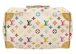 Louis Vuitton White Multicolor Monogram Leather Speedy 30 Satchel Bag