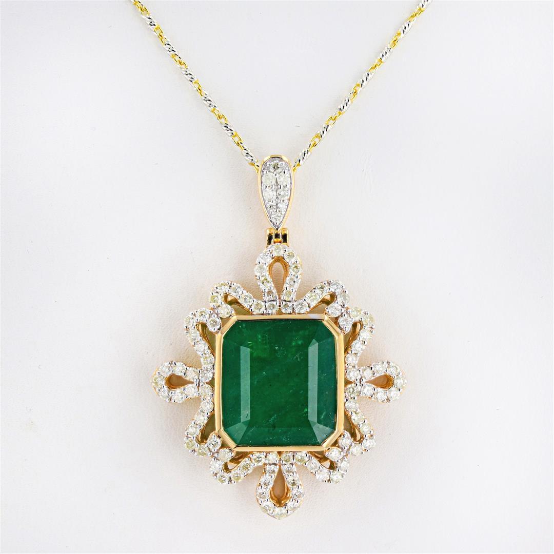 13.41 ctw Emerald and 1.72 ctw Diamond 18K Yellow and White Gold Pendant