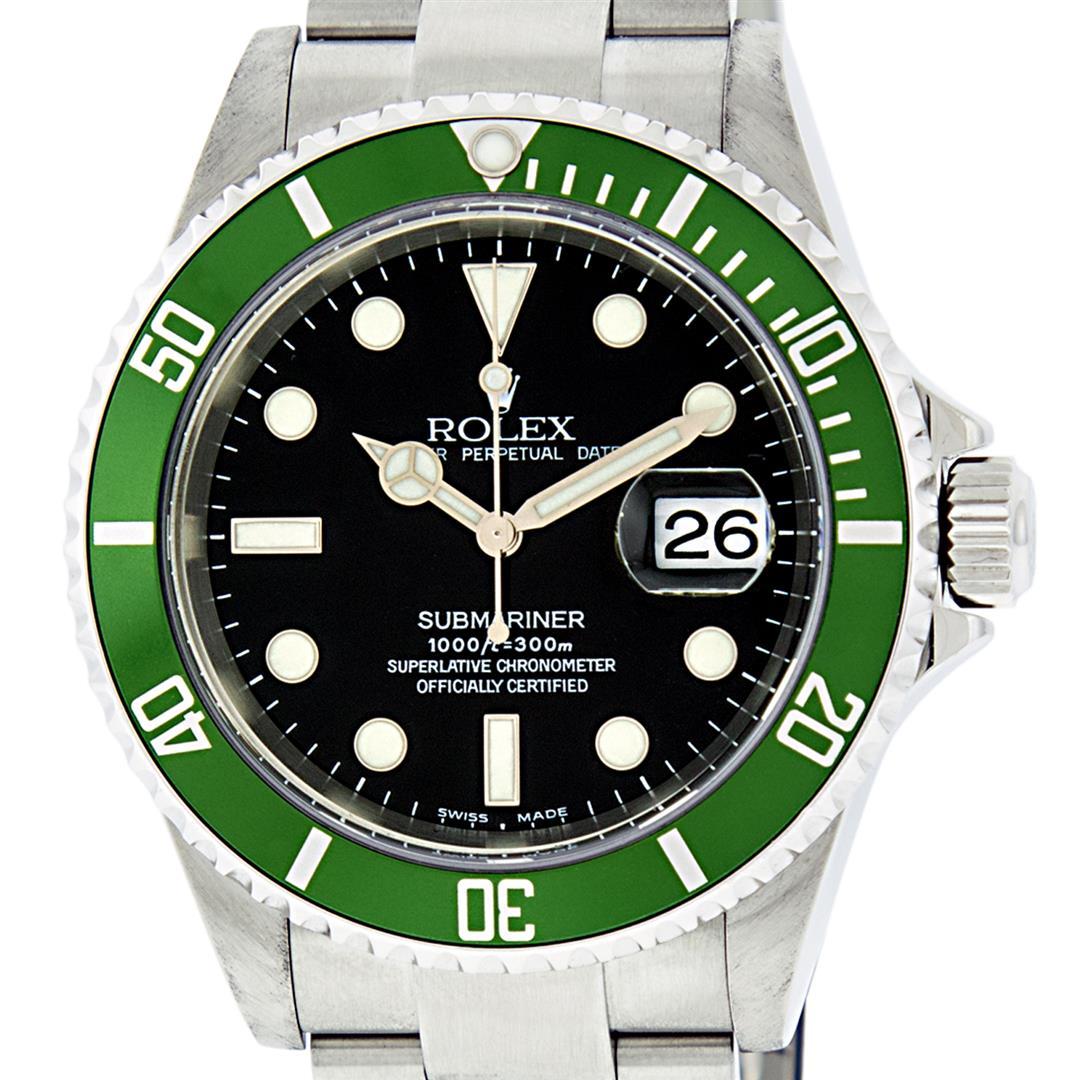 Rolex Mens Stainless Steel Black Dial Green Insert Anniversay Edition Submariner