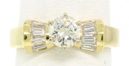 14k Yellow Gold 0.91 ctw Round Diamond Solitaire Channel Baguette Engagement Rin