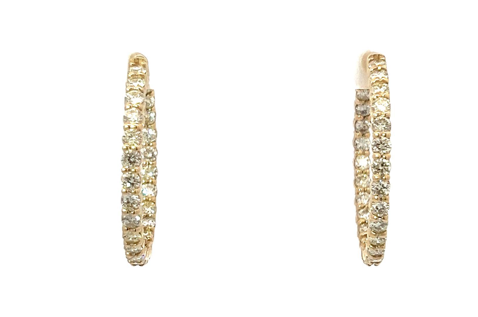 4.43 ctw Diamond Hoop Earrings - 14KT Yellow Gold