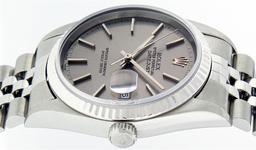 Rolex Mens Quickset Stainless Steel Gray Index Datejust Fluted Bezel Jubilee Ban