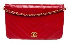 Chanel Red Leather Full Flap Shoulder Bag