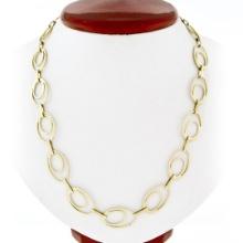 Statement 14K Yellow Gold Long 28" Textured Open Dual Oval Link Chain Necklace