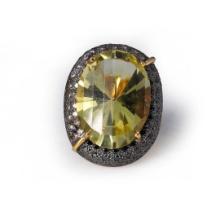 18k Yellow Gold Lemon Quartz & Black Diamond Cocktail Ring by Carlo Rici