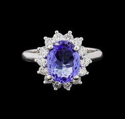 3.45 ctw Tanzanite and Diamond Ring - 14KT White Gold