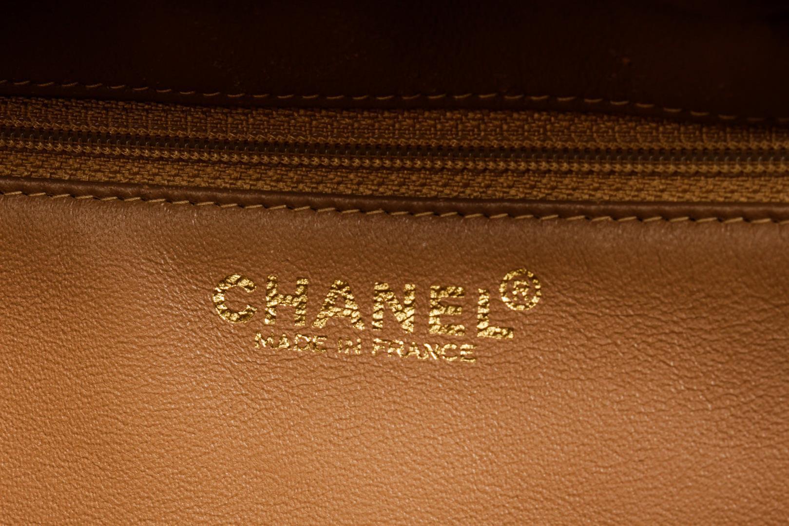 Chanel Beige Quilted Suede Chocolate Bar CC Top Handle Bag (CC Snap Replaced)