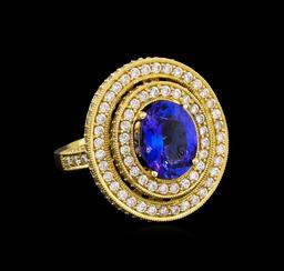 14KT Yellow Gold 3.40 ctw Tanzanite and Diamond Ring