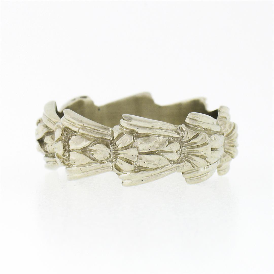 Unique Vintage 14K White Gold Floral Work Wavy Scrunched Eternity Band Ring Sz 5