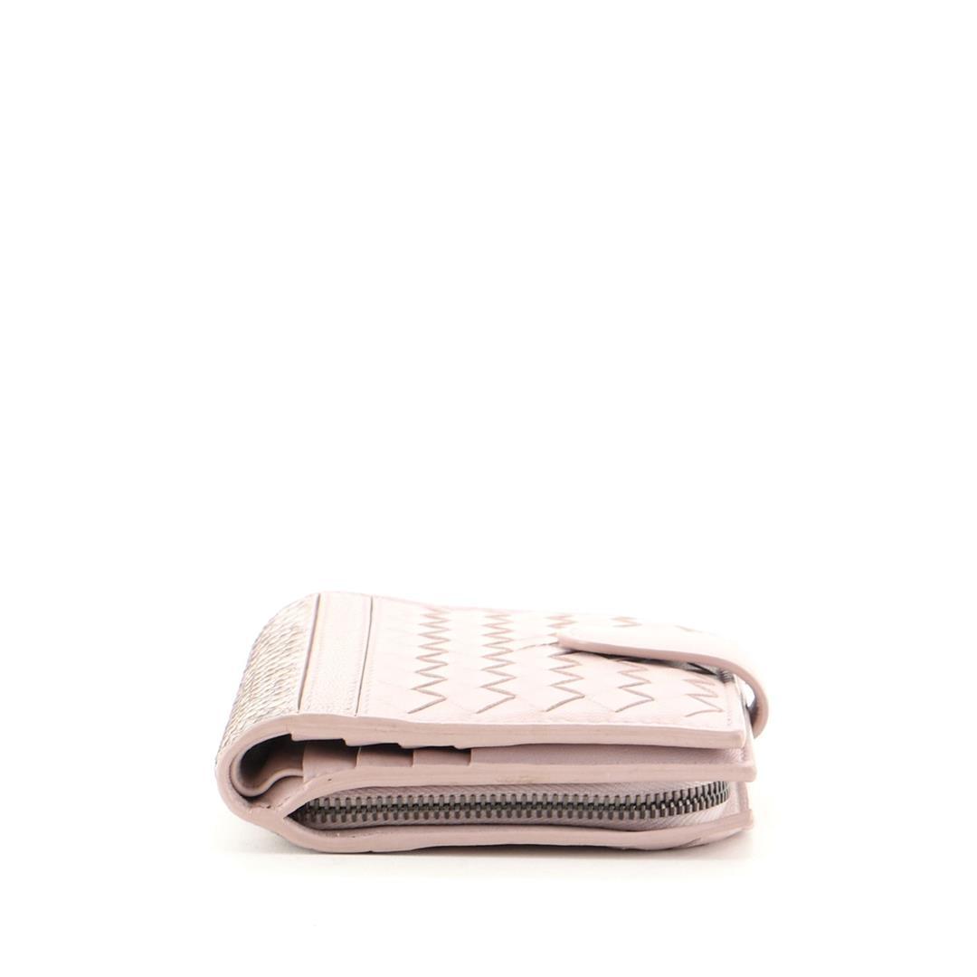 Bottega Veneta French Wallet Intrecciato Nappa with Snakeskin Compact Pink