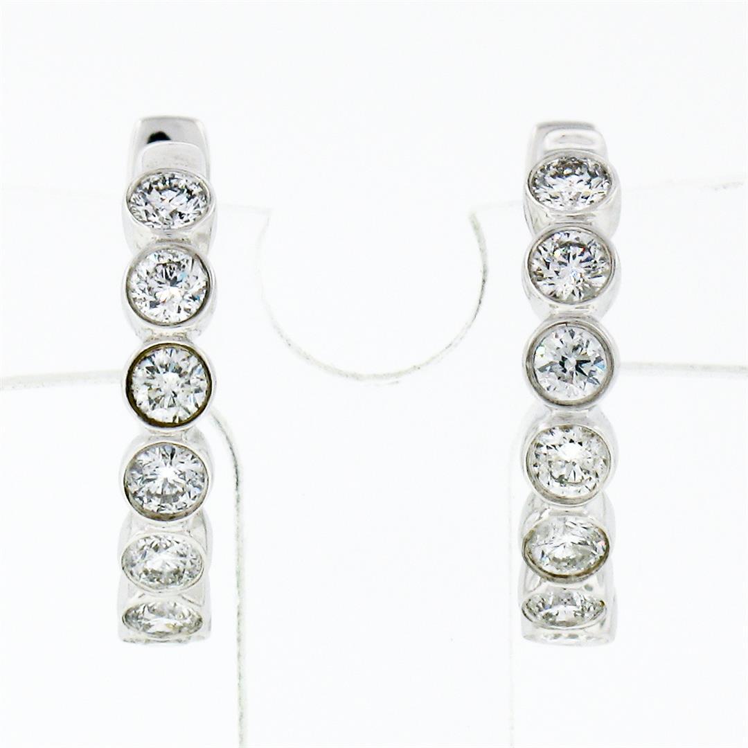 New 10K White Gold .49 ctw Round Brilliant Bezel Set Diamond Hoop Huggie Earring