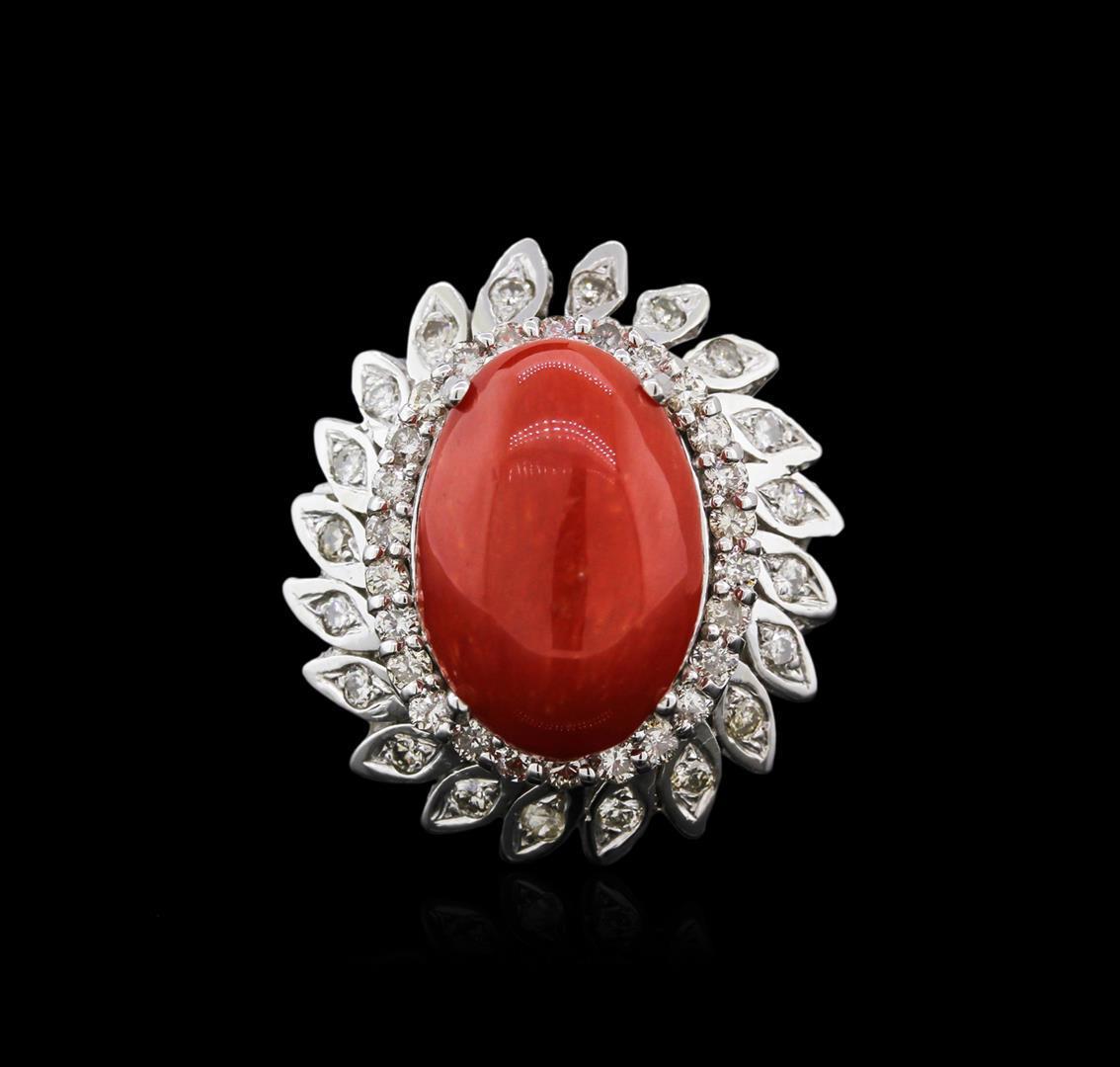 14KT White Gold 9.27 ctw Coral and Diamond Ring