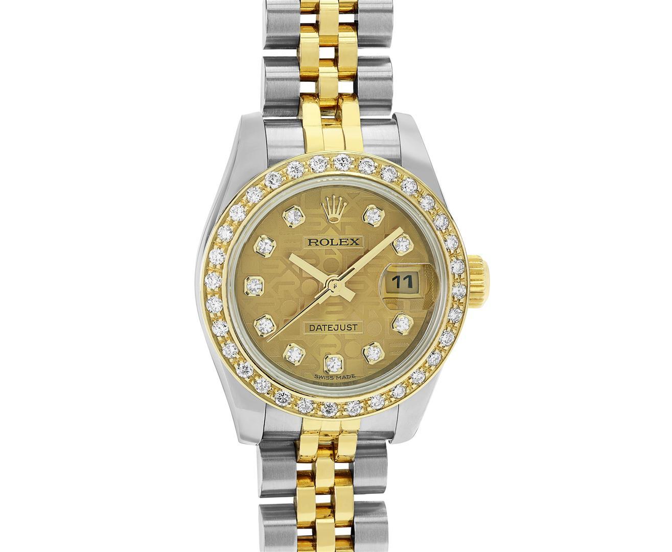 Rolex Ladies Quickset 2Tone 18K With Factory Diamond Dial Datejust With Rolex Bo