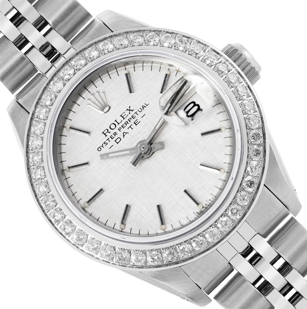 Rolex Ladies Stainless Steel Silver Index Steel Diamond Bezel Date Watch With Ro