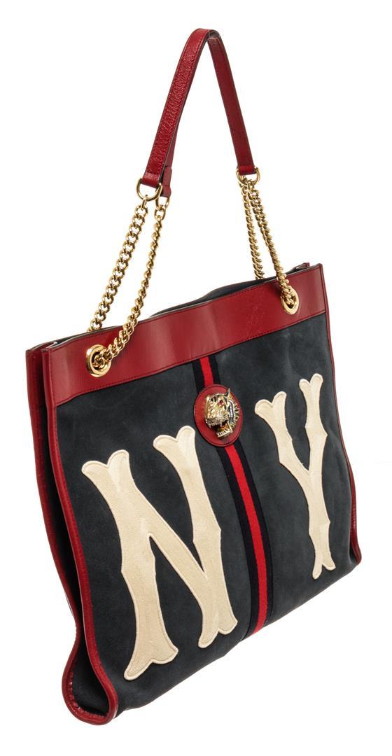 Gucci NY Navy Suede Red Leather Yankees Rajah Bag