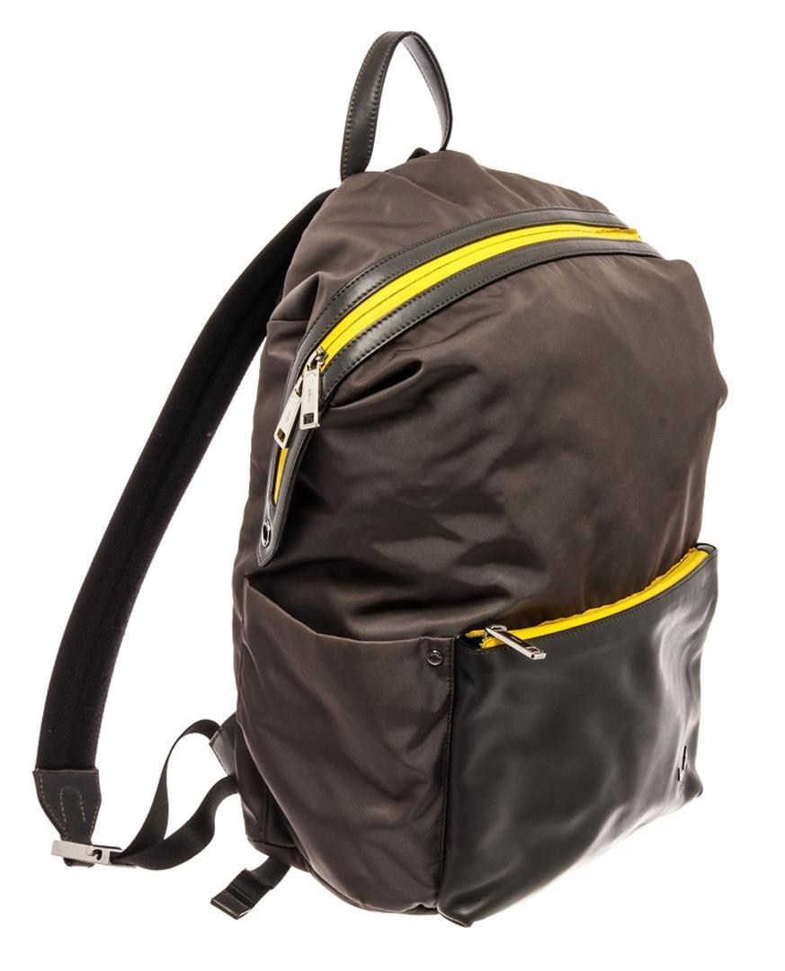 Fendi Grey Yellow Leather and Nylon Backpack