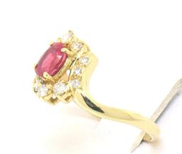 Estate 18k Yellow Gold .70 ctw QUALITY Oval Ruby & FINE Diamond Petite Halo Ring