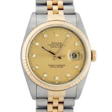Rolex Mens 2T Factory Champagne Diamond Dial 14K Yellow Gold And Stainless Steel