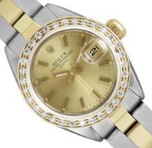 Rolex Ladies 2Tone Gold And Seel 18K Diamond Bezel Date Watch With Rolex Box