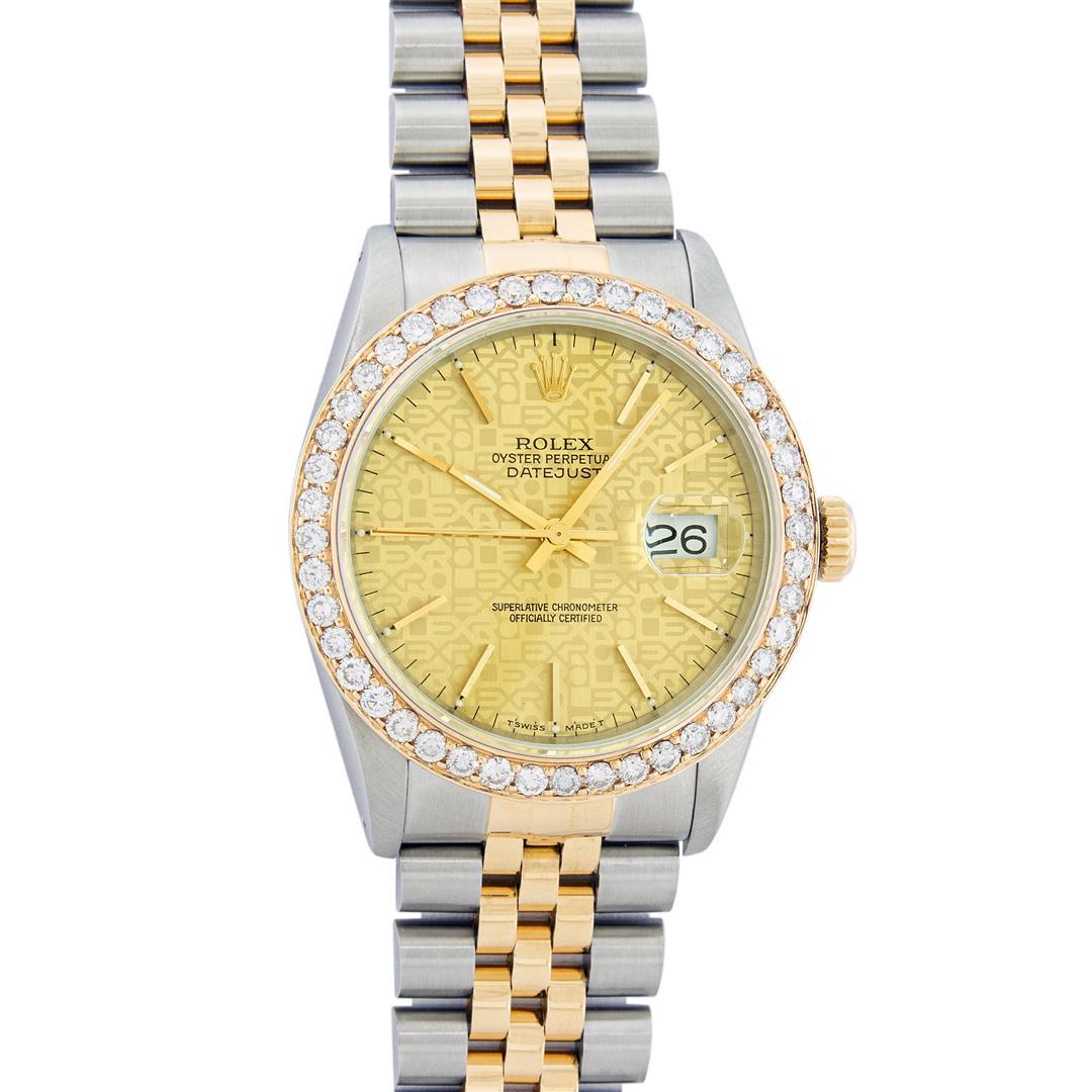 Rolex Mens 2 Tone 2.5CTW 18K Yellow Gold Diamond Bezel Champagne Jubilee Dial 36