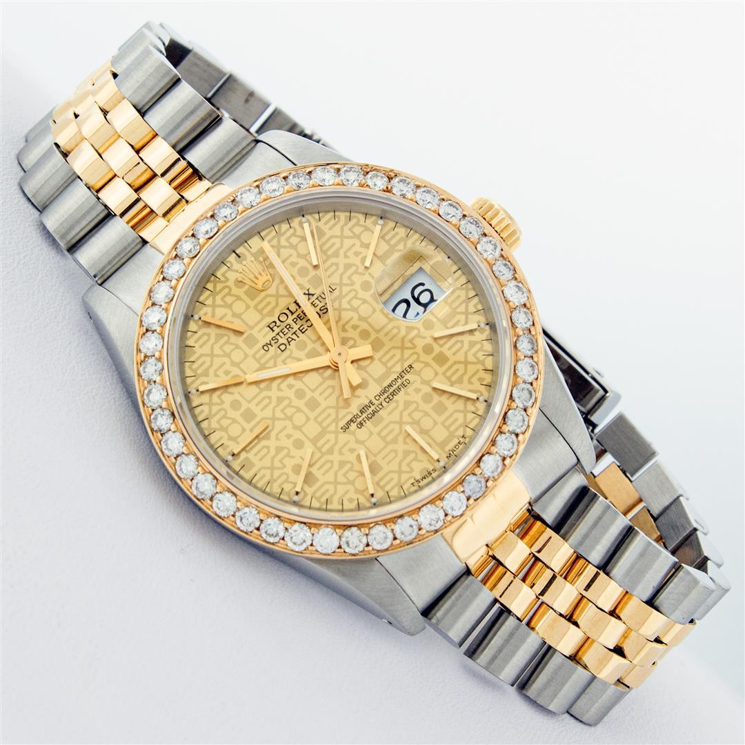 Rolex Mens 2 Tone 2.5CTW 18K Yellow Gold Diamond Bezel Champagne Jubilee Dial 36