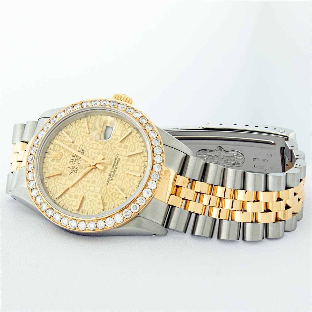 Rolex Mens 2 Tone 2.5CTW 18K Yellow Gold Diamond Bezel Champagne Jubilee Dial 36