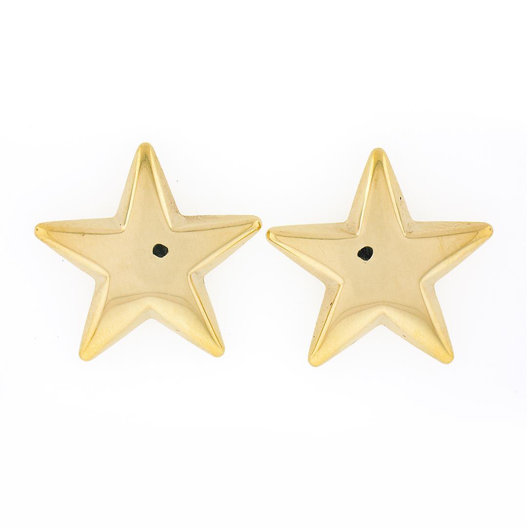 Estate 18k Yellow Gold Puffed & Polished Dual Star Drop Dangle Enhancer Earrings