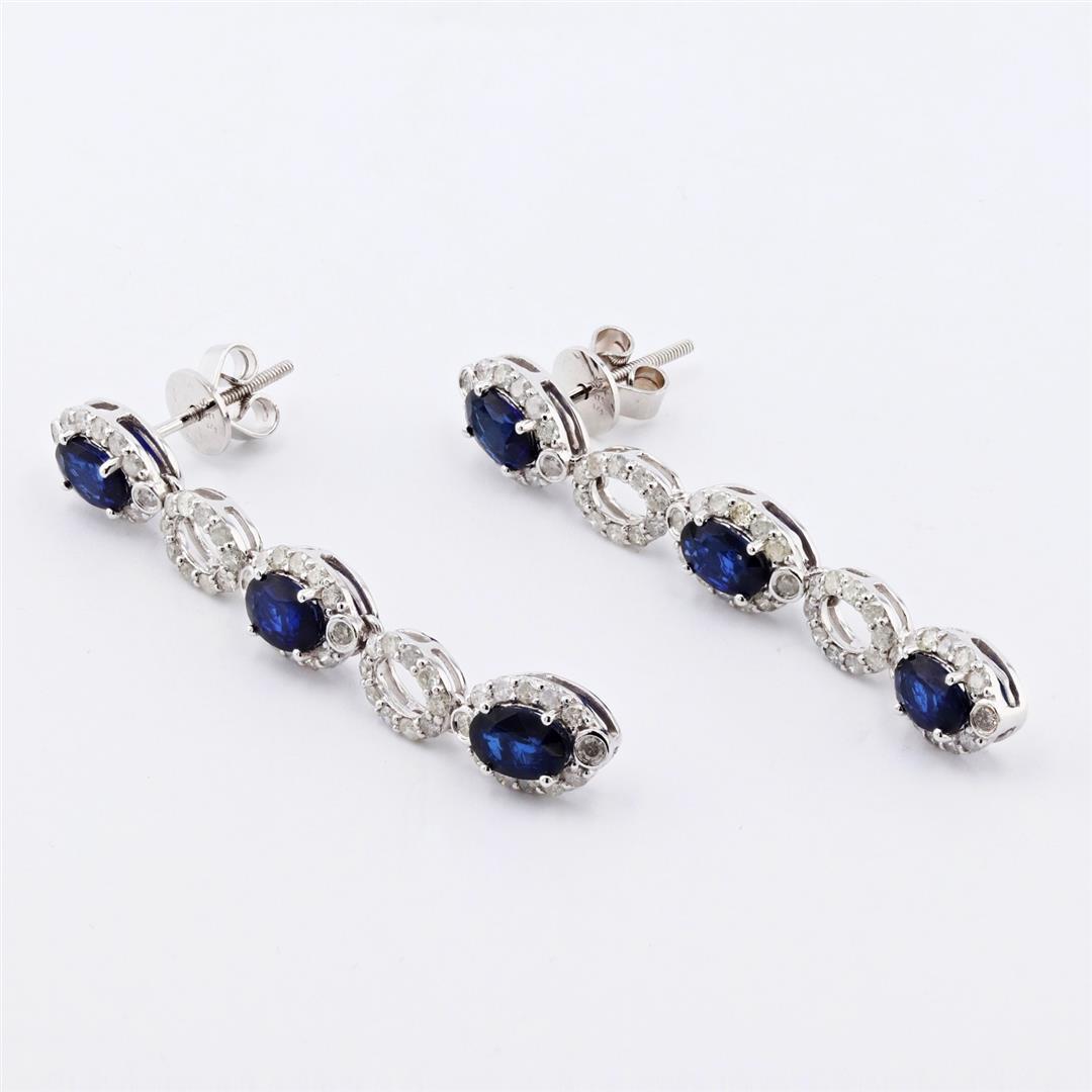 3.17 ctw Blue Sapphire and 1.42 ctw Diamond 14K White Gold Earrings