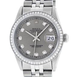 Rolex 36MM Stainless Steel Slate Grey Diamond 36MM Datejust Wristwatch