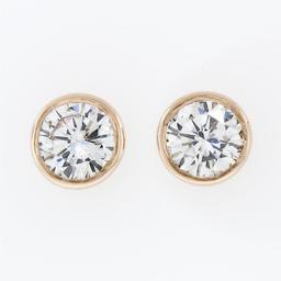 NEW Solid 14k Rose Gold 0.42 ctw Bezel Set Round Brilliant Diamond Stud Earrings