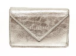 Balenciaga Silver Papier Flap Mini Wallet