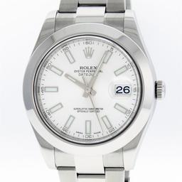 Rolex Mens Stainless Steel White Index Smooth Bezel Oyster Band Datejust Wristwa