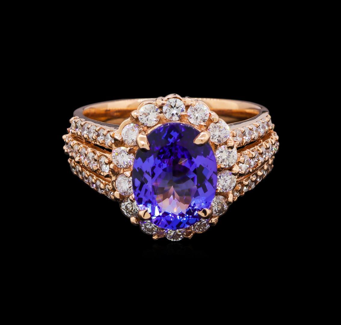 3.12 ctw Tanzanite and Diamond Ring - 14KT Rose Gold