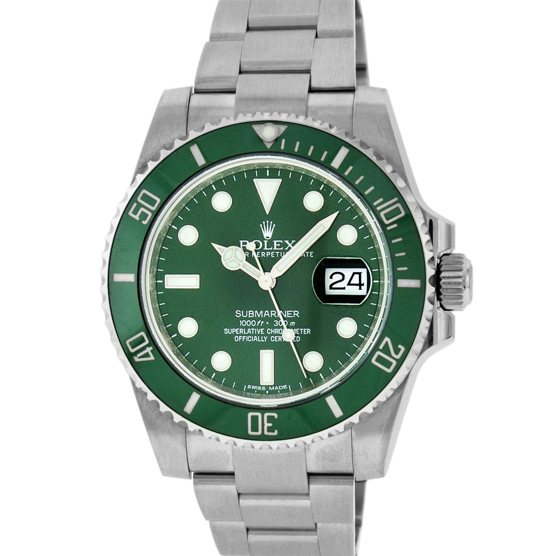 Rolex Mens Stainless Steel Green Dial Oyster Band 40mm "Hulk" Submariner Wristwa