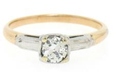 Vintage 14k Two Tone Gold G VS2 European Cut Diamond Solitaire Engagement Ring