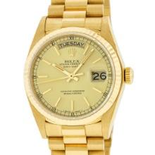 Rolex Mens Quickset 18K Yellow Gold Factory Champagne Index Dial Day Date Presid