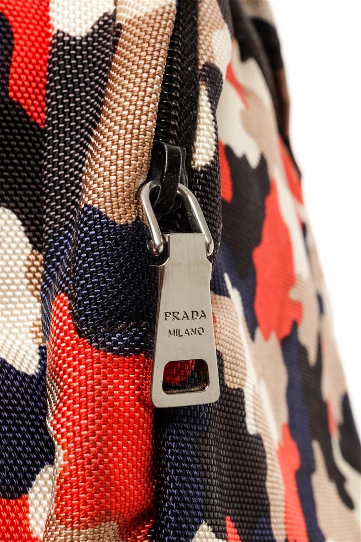 Prada Red Multicolor Canvas Zip Around Small Satchel Bag