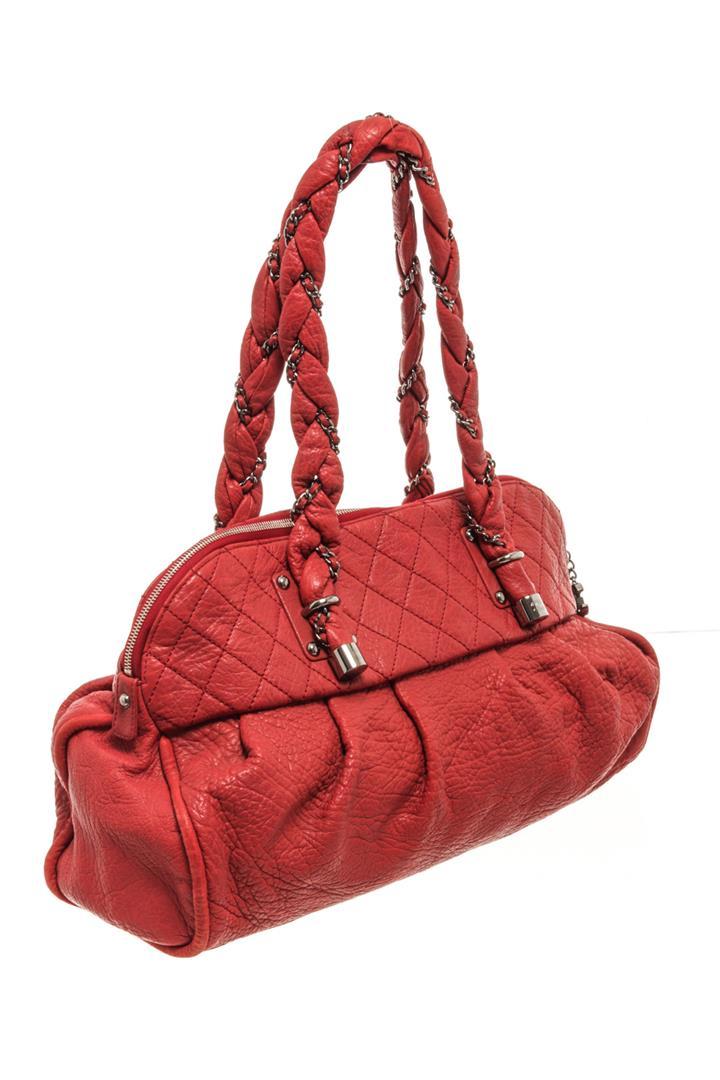 Chanel Red Leather Large Lady Braid Bowler Bag