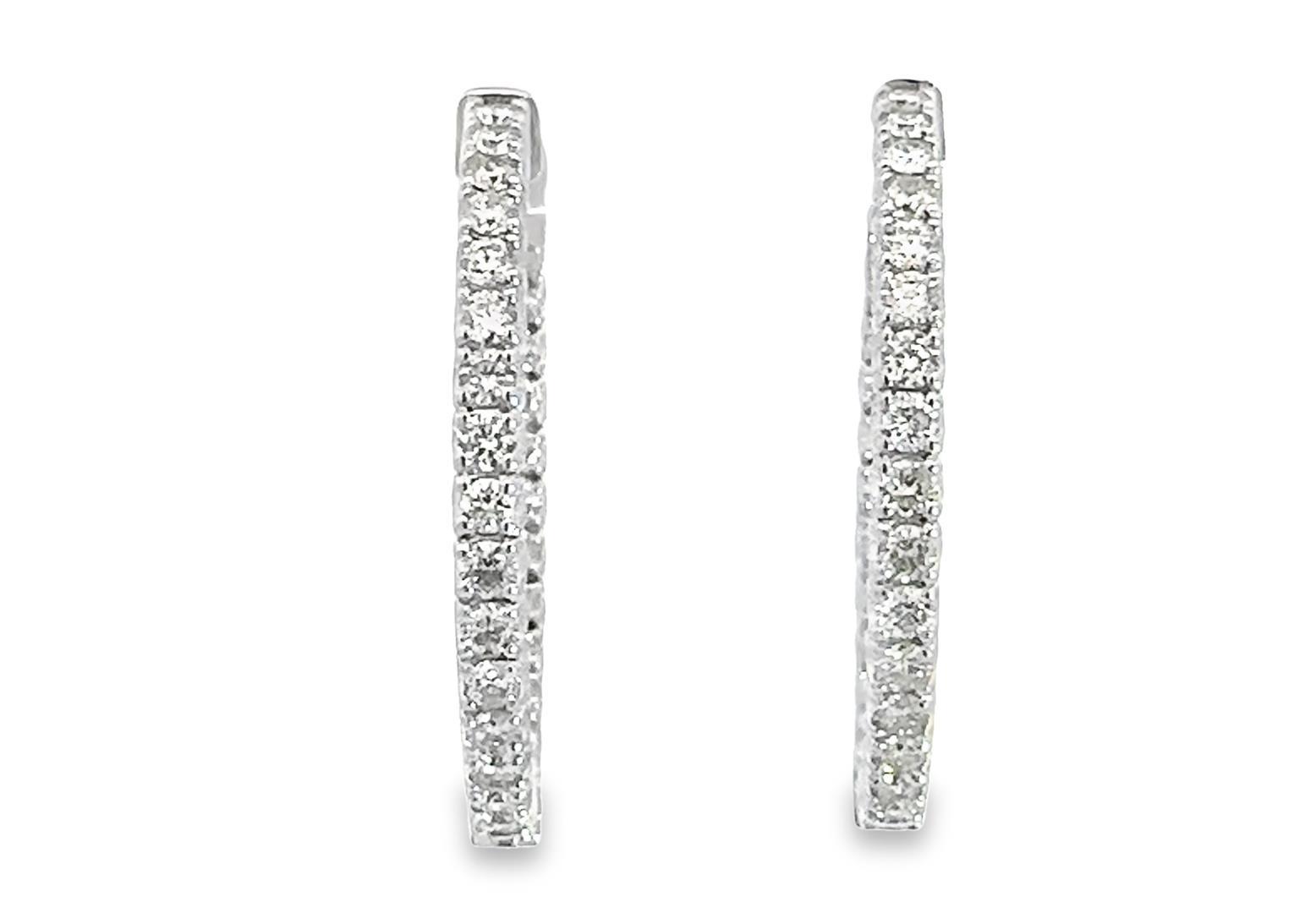 3.25 ctw Diamond Hoop Earrings - 14KT White Gold