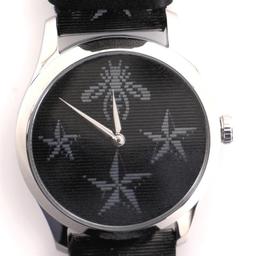 Gucci Timeless Bee Star Hologram Quartz Watch Stainless Steel & Leather 38 Black