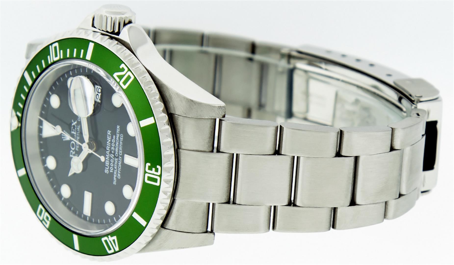 Rolex Mens Stainless Steel Black Dial Green Insert Anniversay Edition Submariner