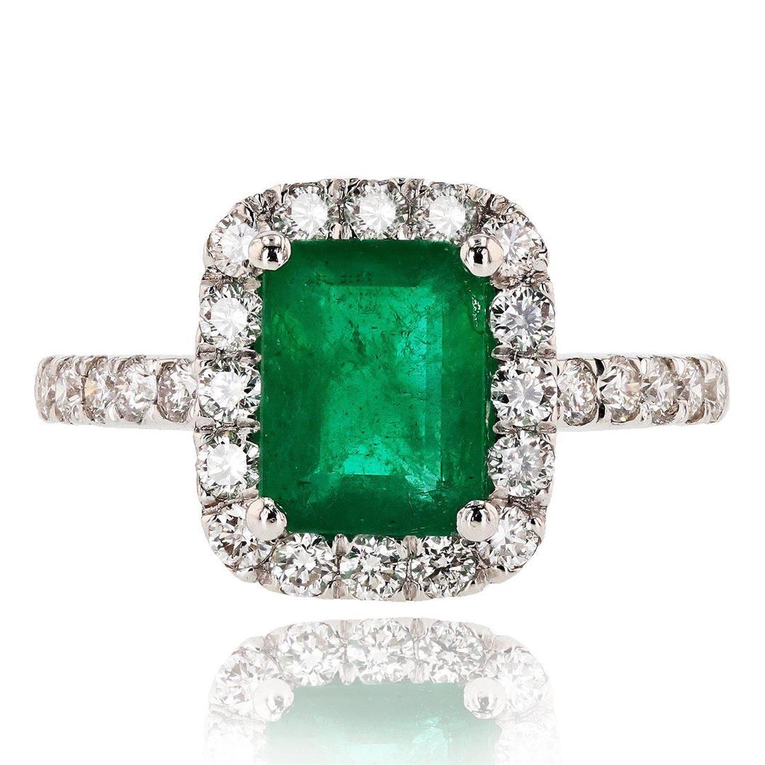 1.58 ctw Emerald and 0.66 ctw Diamond Platinum Ring