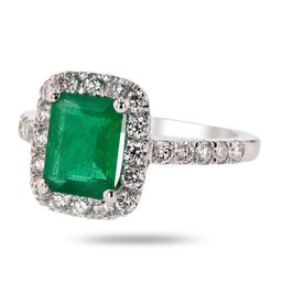 1.58 ctw Emerald and 0.66 ctw Diamond Platinum Ring