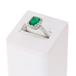 1.58 ctw Emerald and 0.66 ctw Diamond Platinum Ring