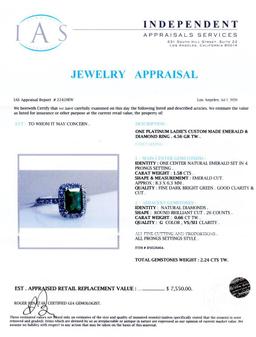 1.58 ctw Emerald and 0.66 ctw Diamond Platinum Ring